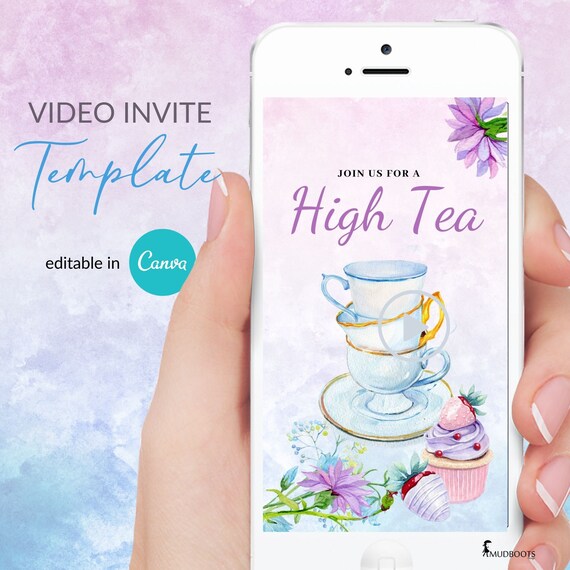 High tea video invitation. bluebell, Cornflower Slideshow Invite Canva Template VOL0020 Il_570xn