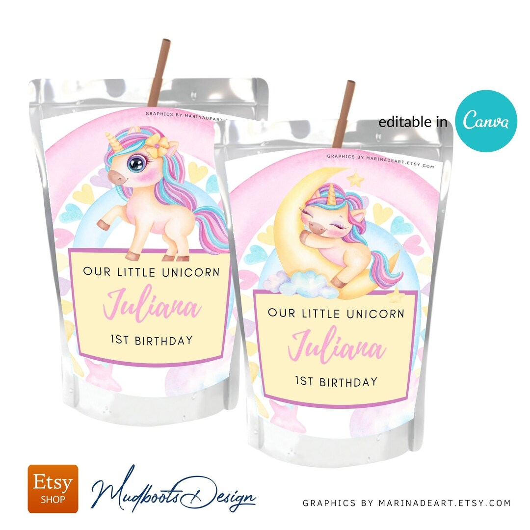 Unicorn Rainbow Juice Box Label Photo Custom Juice Box Etsy
