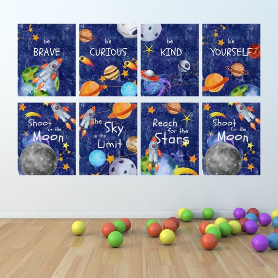 8 Space Wall Art, Space Inspirational Posters, Planet Motivational Quote Wall Art For Playroom, Bedroom décor VOL0007 Il_570xn
