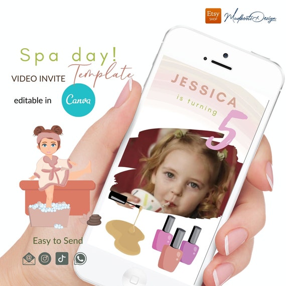 Spa day, Boho rainbow Video invitation template, canva editable invite, girl spa invite video slideshow VOL00027 Il_570xn