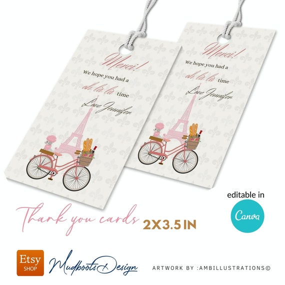 Paris Thank you Tags, Editable digital Gift tags, Thank you stickers party favor, canva VOL0009 Il_570xn