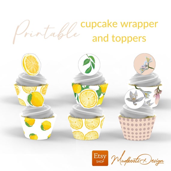 Lemon theme cupcake wrappers and toppers, printable DIY lemon party VOL111 Il_570xn