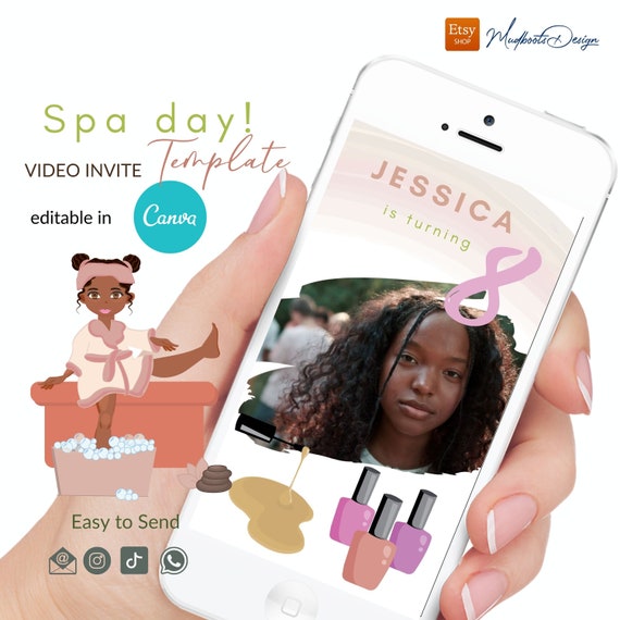 Spa day, African Video invitation template, canva editable invite, black girl spa invite video slideshow VOL00027 Il_570xn