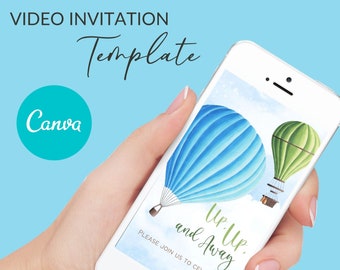 Hot Air Balloon Birthday invitation canva template, editable video invite template Vol0005