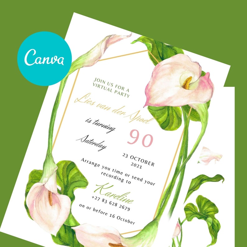 Calla Lily Printable Invitation. Lily of the Valley Editable - Etsy