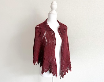 Beaded Ruby Capelet/Shawl, Merino Silk, Hand Knit, for Women, Wedding, Gift for her, 22"X24"(55cm x 60cm)