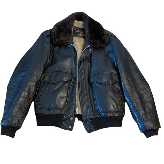1950s Mens Leather Aviator Jacket Fur Collar Sherpa L… - Gem