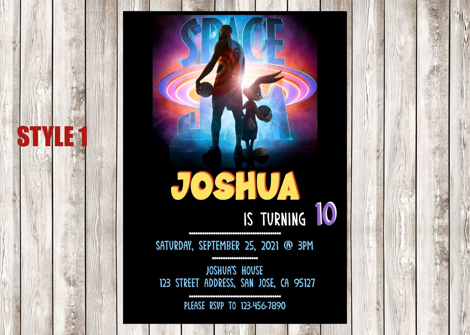 Space Jam Birthday Party Invitation With Photo 4X6 or 5X7 DIGITAL Etsy