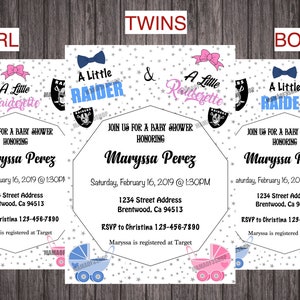 Invito festa baby shower Raiders / Raiderette Twins [4x6 o 5x7] DIGITALE