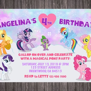 マイリトルポニー 誕生日パーティー招待状 英語 [4x6 または 5x7] デジタル