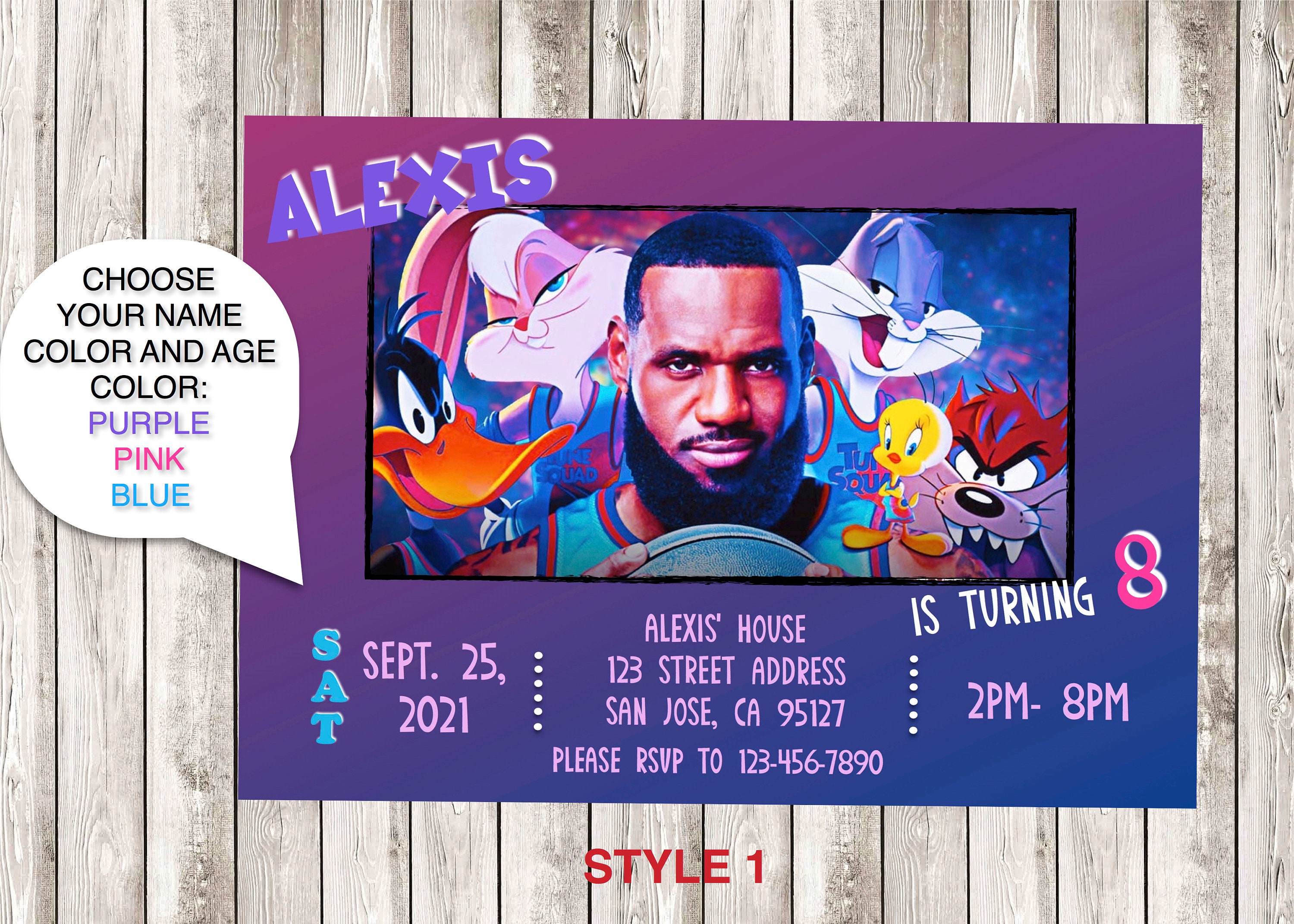 Space Jam Birthday Party Invitation With Photo Option 4x6 or Etsy