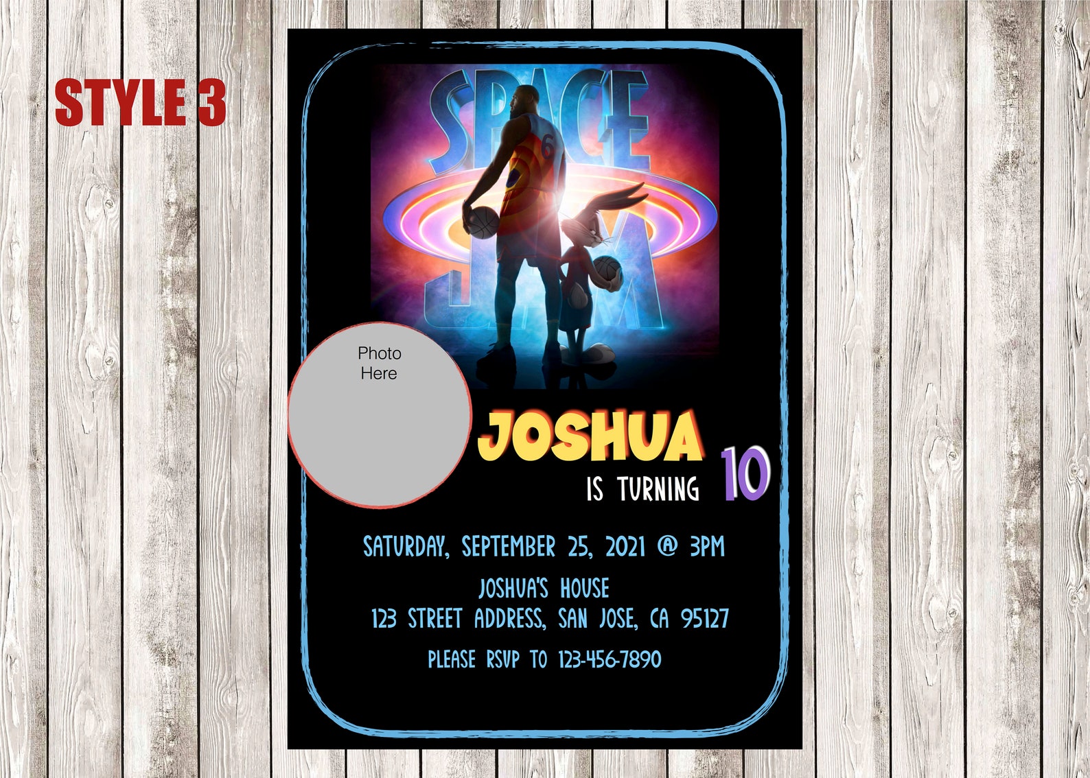 Space Jam Birthday Party Invitation With Photo 4X6 or 5X7 DIGITAL Etsy