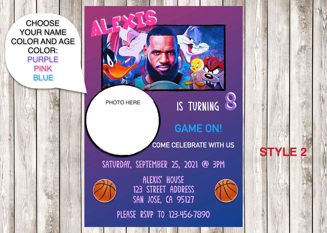Space Jam Birthday Party Invitation With Photo Option 4x6 or Etsy