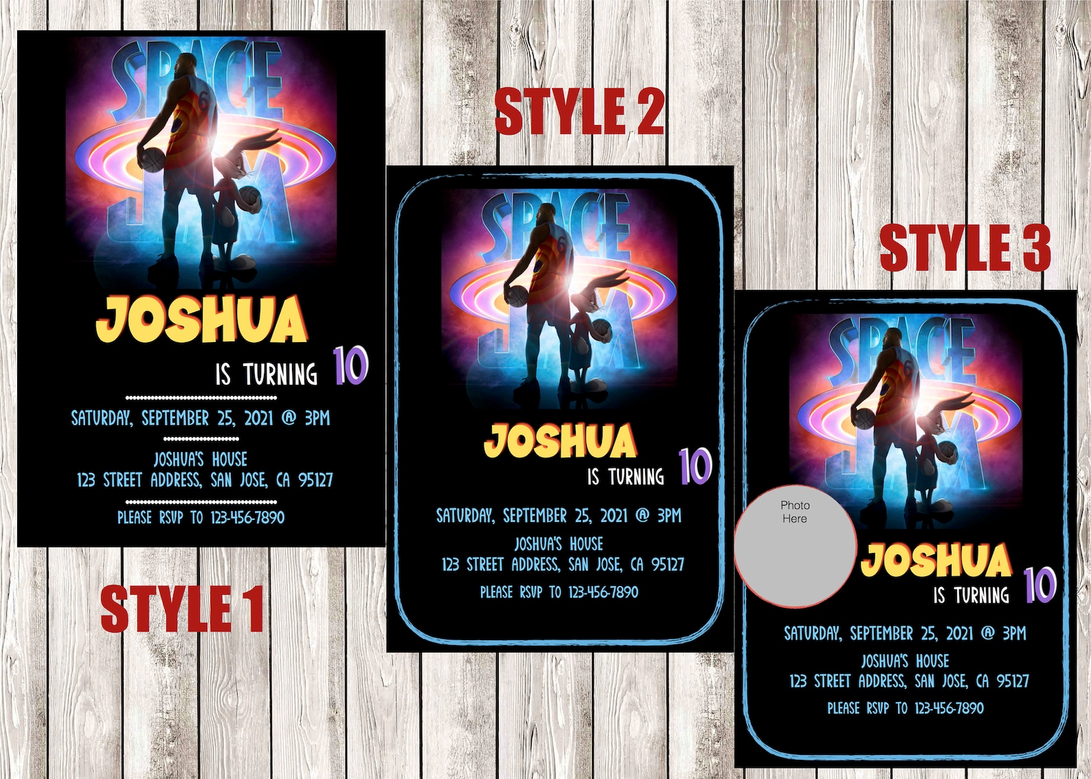 Space Jam Birthday Party Invitation With Photo 4X6 or 5X7 DIGITAL Etsy