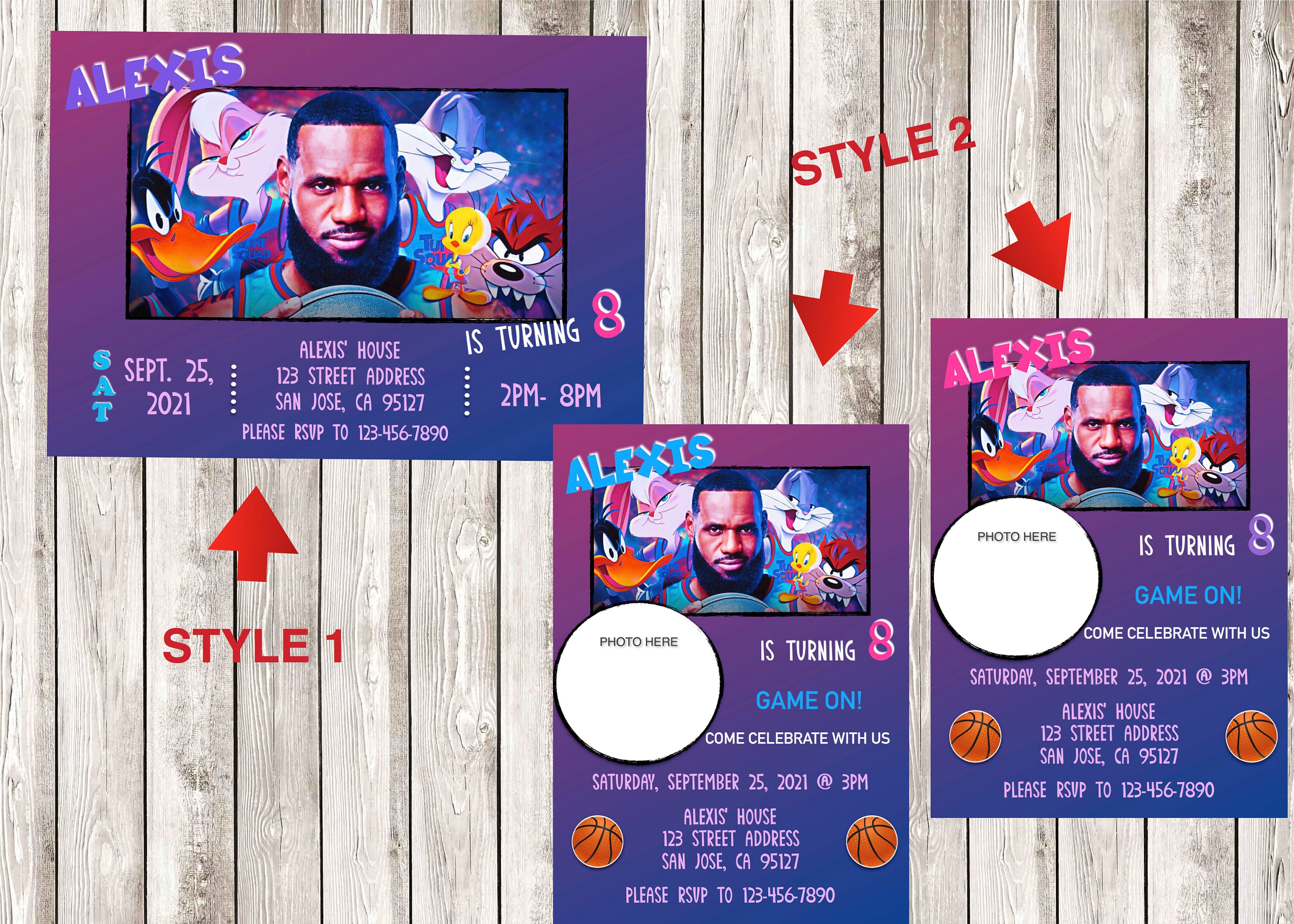 Space Jam Birthday Party Invitation With Photo Option 4x6 or Etsy