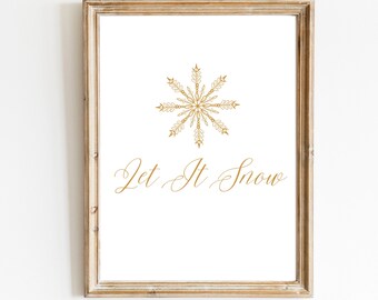 Let It Snow Wall Art, Winter Home Decor Printable, Snowflake Decor, Winter Wonderland, Mantel Decor, Instant Download