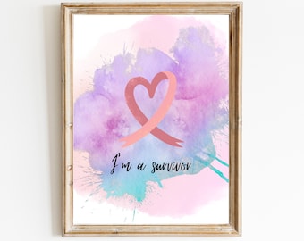 Breast Cancer Survivor Watercolor Art: Pink Ribbon, Breast Cancer Awareness Month, Fighting Cancer - DIGITAL FILE