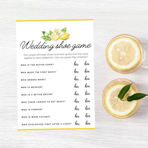 Lemon Bridal Shower Game, Wedding Shoe Game, Who said it Game, Lemon Bridal Shower, Lemon Wedding Theme, Citrus, Printable Games, LEM