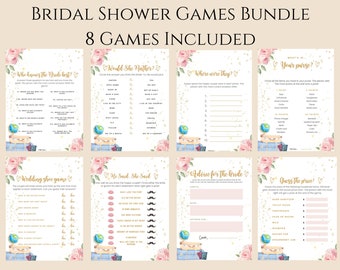 Travel Bridal Shower Game Bundle, Set di 8 giochi, Viaggiando da Miss a Mrs Bridal Set, Festa di fidanzamento di viaggio, Giochi di viaggio stampabili