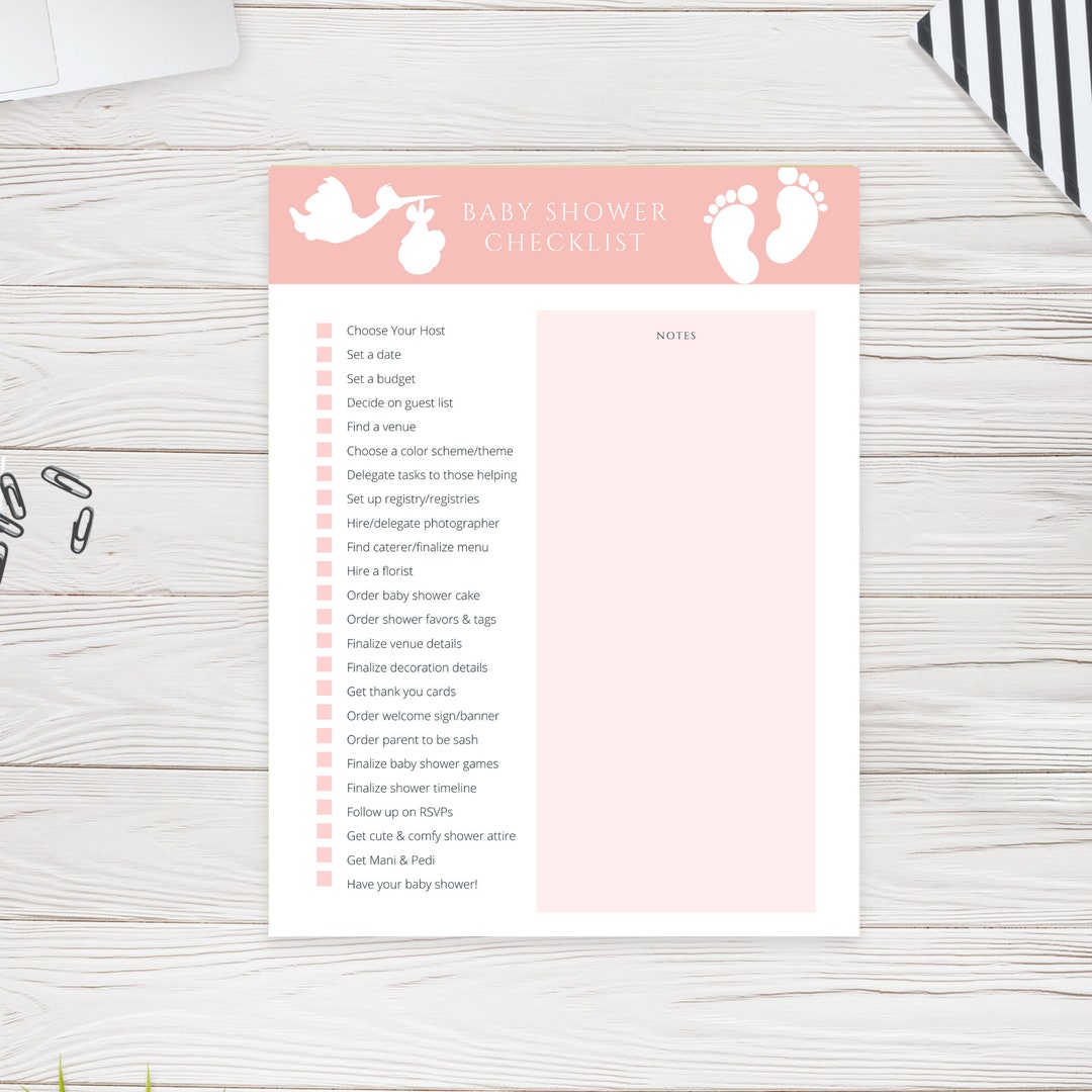 Pink Baby Shower Printable Checklist, Minimalist Baby Girl Shower
