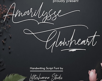 Amarilysse Glowheart Elegant Script Font : Calligraphy, Swashes, Commercial Use (TTF, OTF) (Digital Download