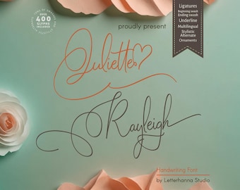 Handwritten typeface for wedding stationery OTF TTF commercial use elegant script for save the date - Juliette Rayleigh Font