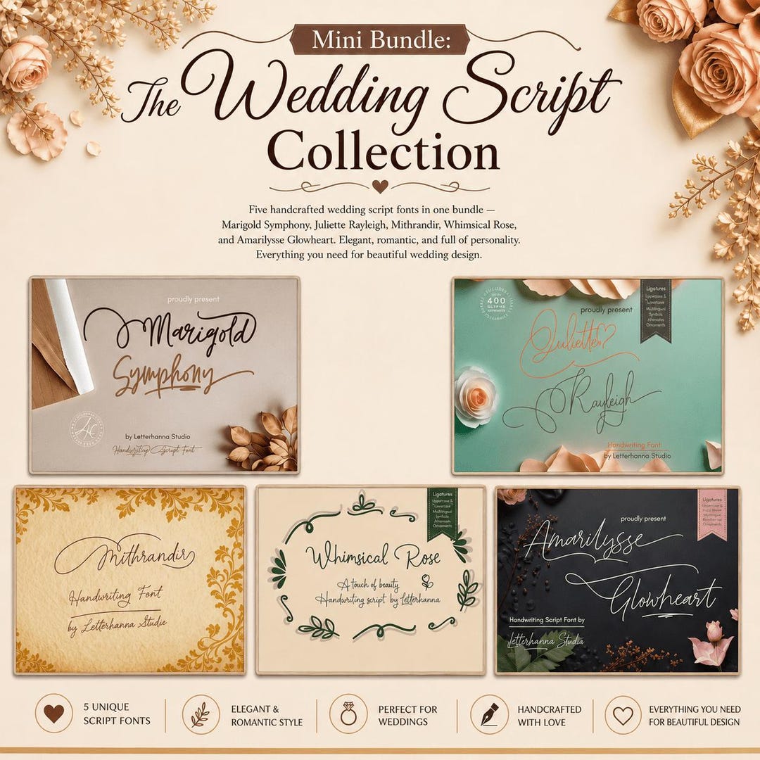 Mini Bundle: the Wedding Script Font Collection - 5 Fonts - OTF, TTF ...