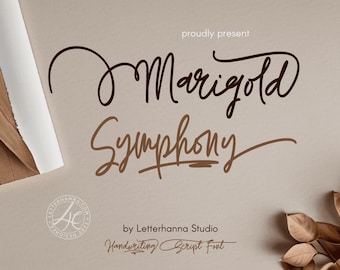 Stylized script for creative projects commercial OTF TTF unique handwriting font for artistic designs - Marigold Symphony Script Font