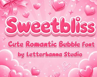 Sweetbliss Font - cute romantic bubble - cute bubble letters (Commercial Use) (TTF/OTF File) - digital download