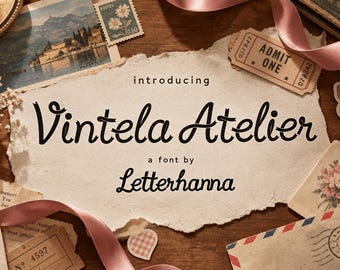 Vintela Atelier Retro Ribbon Script Font for Logos - OTF - TTF - Commercial Use License