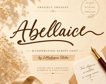 Abellaice Script Font: Cursive Calligraphy for Wedding Invitations (TTF/OTF) Commercial Use