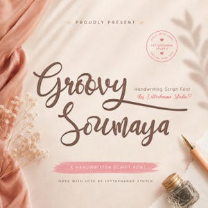 Groovy Soumaya kalligrafitypsnitt: Kursiv skrift, Swashes (TTF, OTF) Kommersiellt bruk