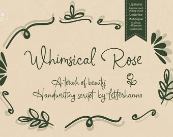 Whimsical Rose Script Font: Cursive Swash with Ligatures (TTF, OTF) Commercial Use