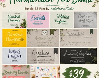 12 Handwritten Font Bundle -  OTF TTF - Commercial Use fonts - Calligraphy Procreate Bold Wedding Signature Font