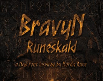 Bravyn Runeskald Font -  rune, angular, bold, dynamic, display, adventure, tribal, logo font - otf ttf font, commercial use font