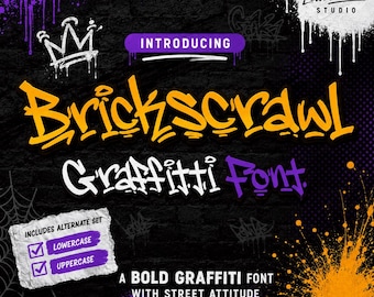 Brickscrawl Font - Graffiti Font - Urban Style - Modern Display (Commercial Use, OTF/TTF File)
