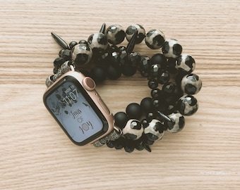 Black Beauty Beaded Apple Watch 38mm,40mm,41mm,42mm,44mm,45mm,46mm,49mm.Series 10. Woman's iWatch.Black Apple Watch Band.Apple Watch Band.