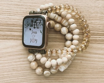 Beach Blonde Beaded Apple Watch Band 38mm, 40mm, 41mm, 42mm, 44mm, 45mm, 46mm, 49mm.  Series 10. Woman's iWatch. Gold Apple Watch band.