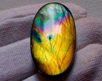 Sympathique Unique Multi Rare Jaune Flashy Labradorite Cabochon Pendentif Bijoux Fabrication Pierre Labradorite Pierre, 39X22X7 mm 66 Crt Labradorite