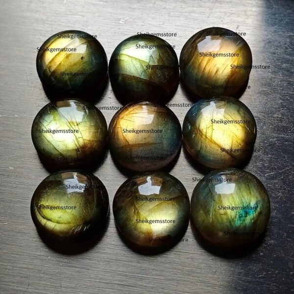 Rare Yellow Flashy Labradorite Round Shape Cabochon, 5-30mm flat back Cab 5,6,7,8,9,10,11,12,13,14,15,16,17,18,19,20,25,30 mm sizes