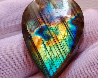 Likable Unique Multi Rare Fire Natural Labradorite Cabochon Pendant Jewelry Making Stone Labradorite Stone, 40X27X7 mm 67 Crt