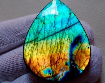 Amazing Unique Multi Rare Sky Blue Flashy Natural Labradorite Cabochon Pendant Jewelry Making Stone Labradorite Stone, 57X41X8 mm 164 Crt