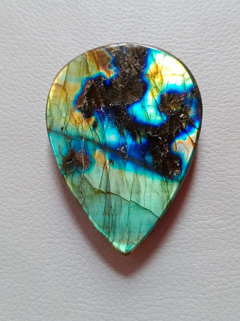 Amazing Unique Multi Rare Sky Blue Flashy Natural Labradorite Cabochon Pendant Jewelry Making Stone Labradorite Stone, 57X41X8 mm 164 Crt image 5