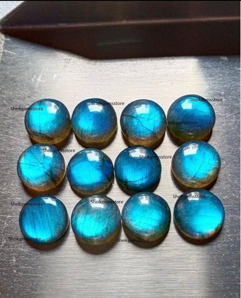 Cabochon rond Top Sky AAA de forme ronde en labradorite de 5 à 30 mm, cabine à dos plat 5,6,7,8,9,10,11,12,13,14,15,16,17,18,19,20, Dimensions 25,30 mm image 4