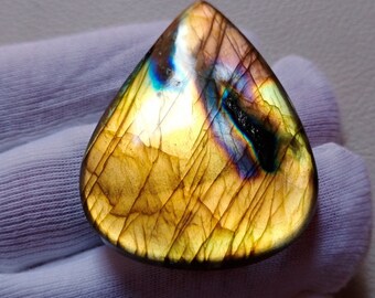 Gorgeous Unique Multi Rare Yellow Flashy Natural Labradorite Cabochon Pendant Jewelry Making Stone Labradorite Stone, 49X36X7 mm 104 Crt