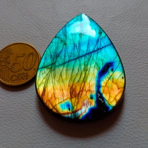 Amazing Unique Multi Rare Sky Blue Flashy Natural Labradorite Cabochon Pendant Jewelry Making Stone Labradorite Stone, 57X41X8 mm 164 Crt image 2