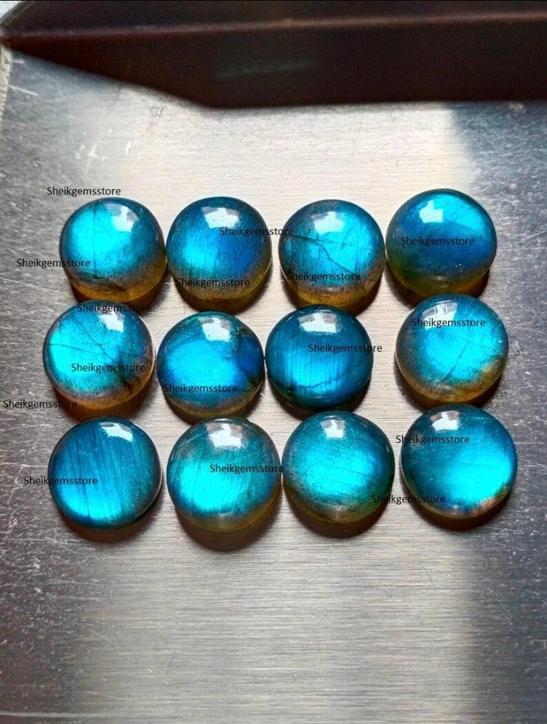 Cabochon rond Top Sky AAA de forme ronde en labradorite de 5 à 30 mm, cabine à dos plat 5,6,7,8,9,10,11,12,13,14,15,16,17,18,19,20, Dimensions 25,30 mm image 3