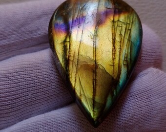 Gorgeous Unique Multi Rare Yellow Flashy Natural Labradorite Cabochon Pendant Jewelry Making Stone Labradorite Stone, 44X29X6 mm 73 Crt