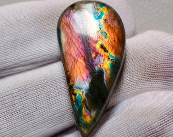 Gorgeous Unique Multi Rare Pink Flashy Labradorite Cabochon Pendant Jewelry Making Stone Labradorite Stone, 37X18X6 mm 35 Crt Labradorite