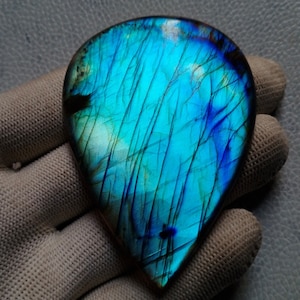 Sky Blue Flashy Labradorite Cabochon: Pear Jewelry Stone (73X52X7 mm)